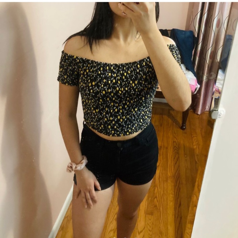 Topshop Shirred Off The Shoulder Crop Top